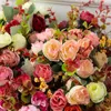 Decorative Flowers Rose Artificial Silk Flower With Stems Fake Bouquet Centerpiece For Party Table Floral Home Bridal Wedding Decor