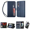 Coques Portefeuille pour Samsung Galaxy Z Fold4 Fold3 - Cuir de Veau Texture PU Flip Kickstand Cover Case avec Fermeture à Glissière Porte-Monnaie et Emplacements pour Cartes