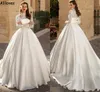 Abiti da sposa moderni in raso con abito da ballo con maniche lunghe Collo alto in pizzo Arabo Musulmano Principessa Abiti da sposa Plus Size Treno lungo Vestidos De Novia Fashion CL1246