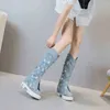 Boots Women's New Fashion Color Matching Denim in Autumn Kne Length Knight High Boots 220914