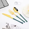 Flatware Sets Zoseil 24pcs Stainless Steel Cutlery Green Gold Set Tea Fork Tableware Dinnerware Forks Spoons Knives Home Kitchen