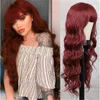 Perruques synthétiques nouveau style femmes perruque longueur moyenne cheveux bouclés noir vin rouge grande vague perruque haute température soie 221010