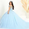 Lyxiga quinceanera kl￤nningar med mantel glitter paljett s￶t 16 kl￤nning fr￥n axel p￤rlor mexico flickor vestidos de xv anos