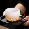 Cups Saucers Coloured Glaze & Enamel Glass Coffee Set Crystal Tea Mugs With Spoons Gifts Presents Creative Kitchen Tableware 200ML