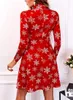 Casual Dresses Christmas Dress Women Long Sleeve V-neck Snowflake Print 2022 Holiday Party Ladies Mini Plus Size S-5XL