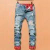 Jeans pour hommes Jeans imprimés hommes décontracté déchiré pour rétro mince impression droite mendiant trou long denim pantalon 221008