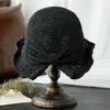 Широкие шляпы с краями весна лето дамы ковша шляпа Sun Hat Big Bow Round Top Открытая праздничная пляжная кепка Складывая соломинку ручной работы для женщин