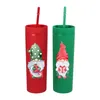 Gobelet en plastique de 16 oz à double paroi RedGreen Tasses de peinture en caoutchouc droites avec couvercles platsPaille Bouteille d'eau de Noël Halloween B5