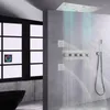 Badezimmer-Duschsets, gebürstetes Nickel, Thermostatkopf, 24/12-Zoll-LED-Regenzerstäubungsset mit Handheld