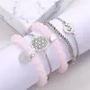 Braccialetti a maglie impilabili Set di fili con ciondoli con perline rosa Bracciale elasticizzato per donna Uomo Ragazza Boho Gioielli per vacanze estive bohémien