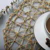 Tafelmatten 38 cm landelijke holle mat rond geweven dineren placemat pads servies dineren cup gouden zilveren decoratie