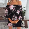 Abiti casual Dolce Scollo a barchetta Mini abito Donna Mezza manica svasata Stampa floreale Festa 2022 Estate Loungewear Streetwear Donna Vestido