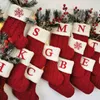 Décorations de bas de noël flocon de neige rouge lettres personnalisées chaussettes ornements d'arbre de noël décor sacs-cadeaux en gros