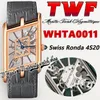 TWF TW0011 Zwitsers Ronda 4S20 Quartz Mens Watch Montre Asymetrique Unisex Watch Rose Gold Steel Case Skeleton Dial Gray Leather Riem Super Edition Eternity Watches
