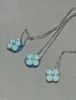 2022 christmas limited edition clover designer pendant necklaces for women retro vintage silver 4 leaf light blue diamond brand luxury