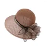 Hüte mit breiter Krempe, Blumendekor, großer Damen-Sonnenhut, runder Patchwork-Stoff, Damen-Partykappe, Anti-UV-Bankett, dekorativ, eleganter Strand