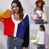 Femmes tricots femmes col en V tricoté Cardigan pull femme Vintage Patchwork C pulls en tricot à manches longues mode automne surdimensionné pull