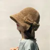 Chapéus de aba larga Primavera Summer Senhoras Bucket Sun Hat Big Round Top Top ao ar livre Cap da praia Dobrando palha artesanal para mulheres