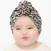 Baby Girls Knot Hat with Round Ball Center Kids Soft Turban Velvet Caps Children Leopard Beanies Photography Props