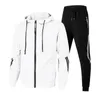 Herrsp￥rsfall Randig sp￥rdr￤kt Tv￥delad kostym Dxkedja Fashion Spring Autumn Sweatshirts och Sweatpants Set Male Sportswear Plus Size 221008