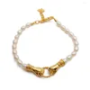 Charm Bracelets Amorita Boutique Natural Pearl Hand Pendant Gold-Plated Strand Bracelet Fashion Jewelry Necklace Gift Accessories