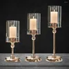Candle Holders Modern Metal Holder Wedding Decoration Centerpiece Glass Cover Candlestick Dining Table Decor Accs
