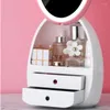 Storage Boxes 360 Degree Rotation Makeup Organizer Touch Led Light Box Stepless Dimming Drawer Design