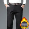 Men's Pants Winter Men Warm Casual Pants Business Fashion Straight Fit Fleece Thicken Stretch Trousers Male Brand Black Khaki Navy Gray 221010