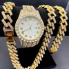 Catene 3 pezzi gioielli hip hop per uomo donna orologio ghiacciato collane braccialetto bling miama girocollo cubano diamante oro iniziale charms259t