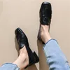 Women Dress Shoes Genuine Leather Woven Thick Heel Shoe Wedding Party Fashion Business Formal Loafers