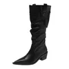 Boots Shoes Winter For Women Pointed Western Cowboy Wrinkled Stacked Womens Summer Autumn New British Style Niche Thick Heel High