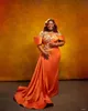 2022 Arabisch Aso Ebi Meerjungfrau Orange Ballkleider Spitze Perlen Kristalle Abend Formale Party Zweiter Empfang Geburtstag Verlobungskleider Kleid ZJ201
