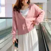 Kvinnors stickor stickad lätt cardigan kvinnor vintage tröja avslappnad v-ringning långärmad söt lös koreansk caedigan kvinnokläder höst