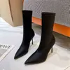 Stiefeletten Schuhe Für Frauen Dame Mittleren Rohr Sexy Elastische Kurze Stiefel frauen Dünne Fersen Neue Spitz Einzel In herbst Und Winter