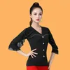 Vêtements de scène impression hauts de danse de salon adultes femmes Tango danse Costume à volants manches été Standard valse pratique Dancewear YS4080