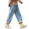 بنطلون جينز للرجال الرجعية سراويل جينز الرجال مستقيمة على التوالي اتجاه فضفاضة أبي خريف شعور على نطاق واسع في الكاحل طول السراويل اليابانية المراهقين اليابانيين