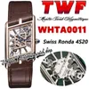 TWF TW0011 Zwitsers Ronda 4S20 Quartz Mens Watch Montre Asymetrique Unisex Watch Rose Gold Steel Case Skeleton Dial Brown Leather Riem Super Edition Eternity Watches