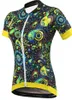 Kurtki wyścigowe Malciklo Kobiety z krótkim rękawem Jersey Black Orange Yellow Floral Botanical Bike Top Mountain Mtb Road