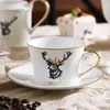 Cups Saucers 200 Ml Luxury Elk Style Ceramic Bone China Coffee Tea Cup Saucer With Gold Line