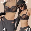 Bras Sets Sexy Lace 1 2 Cup Thick Deep V Push Up Bra Set Women Embroidery Underwear Black Temptation C D Plus Size Brassiere Lingerie 221010