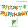 Party Decoration Happy Birthday Banner Bunting Garland Jungle Safari Baby Shower Boy Girl One Year Kids