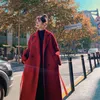 Kadın Yün Karışımları Kore Kadınlar Bahar Sonbahar Siyah Gevşek Uzun Yün Ceket Kemeri Yün Yüzlü Palto Bölünmüş Hem Karto Dış Giyim 3XL 221010