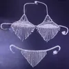 Inne Stonefans Bling Tassel Body Saile Bra Holder Bielizna Regulowana luksusowa pusta biżuteria Bodysuit Crotchless 221008