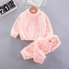 Clothing Sets Autumn Winter Baby Girl Clothes For Borns Kids Boys Plus Fleece Warm Sweater Tops Pants 2Pcs Suit 0-2 Years Old