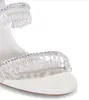 René Caovilla Craftsmen Margot Top-Quality Italien Renes Designer Jewel Sandals Chaussures Cleo Embellift Satin Letfappy High Heels Party Robe de mariée Lady