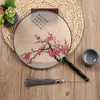 Round Palace Fan Handmade Silk Art Printing Chinese Ancient Hand Fan Dance Performance Wedding Gift Party Decorate GCB16159