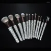 Decorative Figurines 12pieces Set Make Up Brushes Sparkling Full Rhinestones Eyebrow Brush Foundation Cosmetic Makeup Kit Professional