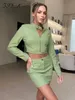 Tweedelige jurk FSDA PU Leer groene set vrouwen lange mouw bijgesneden jas en mini spirst bodycon party outfits club sexy kleding 221010