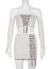 Vestido de dos piezas Rapwriter Ripped Hollow Out Conjuntos de mujeres Tops de tubo de verano Cintura baja Caderas Falda Guantes Set Streetwear Sporty 2 Piec 221010