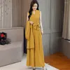 Women's Two Piece Pants Elegant Women Belted Wide Leg Jumpsuit Suit Office Party Long Coat Work Outfits Ladies Loose Fit Rompers Sets